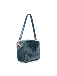 Rimba leather shoulder bag with a diamond-quilted pattern, featuring matching detachable shoulder and crossbody straps with gold-tone hardware - ghost quarter-front view