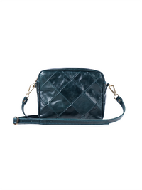 Rimba leather shoulder bag with a diamond-quilted pattern, featuring matching detachable shoulder and crossbody straps with gold-tone hardware - ghost front view