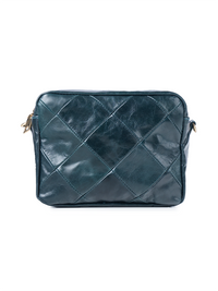 Rimba leather shoulder bag with a diamond-quilted pattern, featuring matching detachable shoulder and crossbody straps with gold-tone hardware - ghost front view