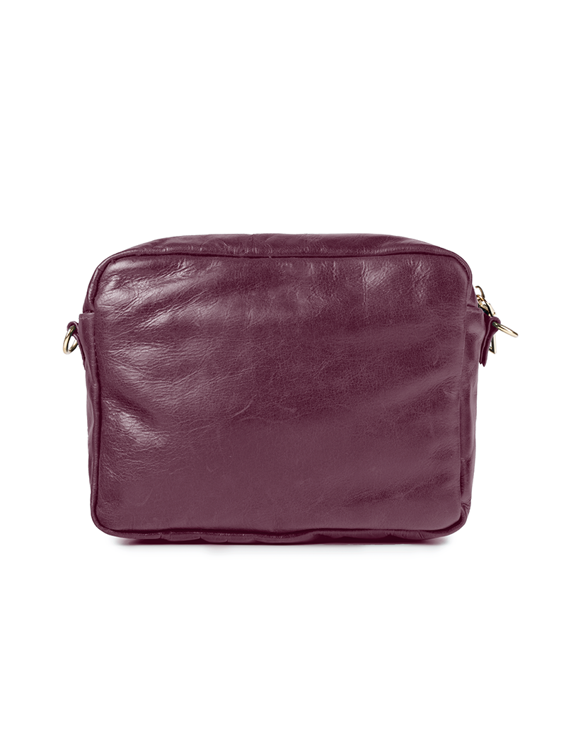 Rimba leather shoulder bag with a diamond-quilted pattern, featuring matching detachable shoulder and crossbody straps with gold-tone hardware - ghost back view