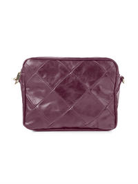 Rimba leather shoulder bag with a diamond-quilted pattern, featuring matching detachable shoulder and crossbody straps with gold-tone hardware - ghost front view