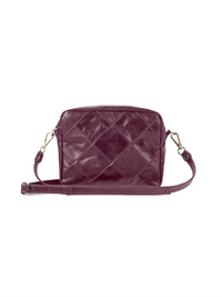 Rimba leather shoulder bag with a diamond-quilted pattern, featuring matching detachable shoulder and crossbody straps with gold-tone hardware - ghost front view