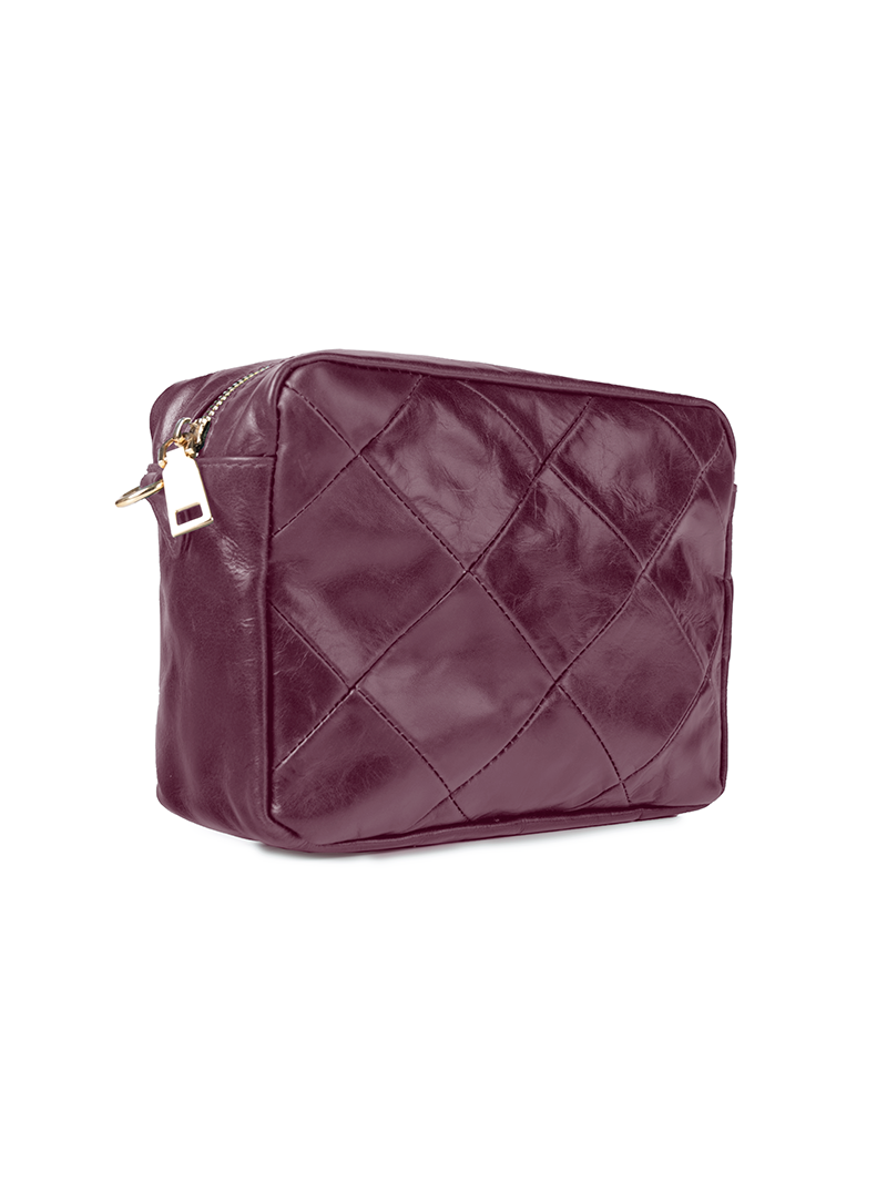 Rimba leather shoulder bag with a diamond-quilted pattern, featuring matching detachable shoulder and crossbody straps with gold-tone hardware - ghost quarter-front view
