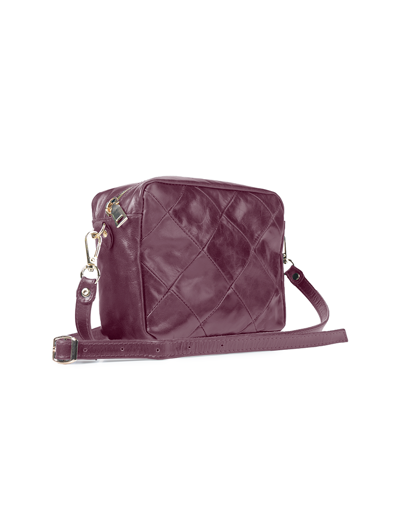 Rimba leather shoulder bag with a diamond-quilted pattern, featuring matching detachable shoulder and crossbody straps with gold-tone hardware - ghost quarter-front view