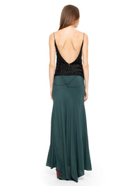 Selma beaded top in black styled with Maz maxi dress and Betty heels, back view - worn by model