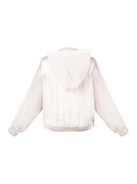 Sheer bomber hoodie jacket in blush - ghost front view