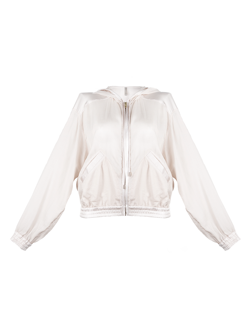 Sheer bomber jacket in blush - ghost front view