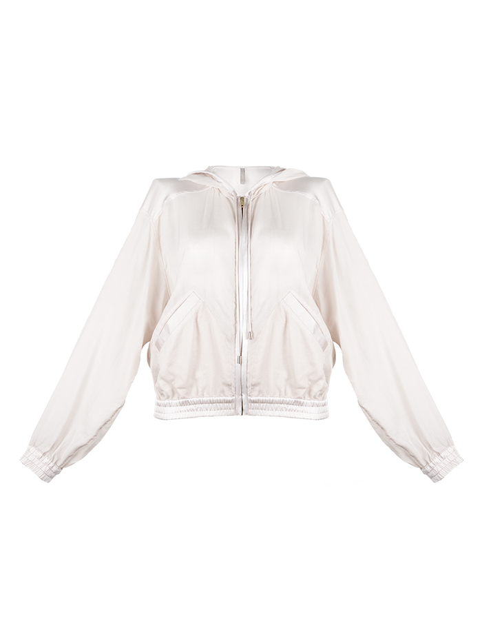 Sheer bomber jacket in blush - ghost front view