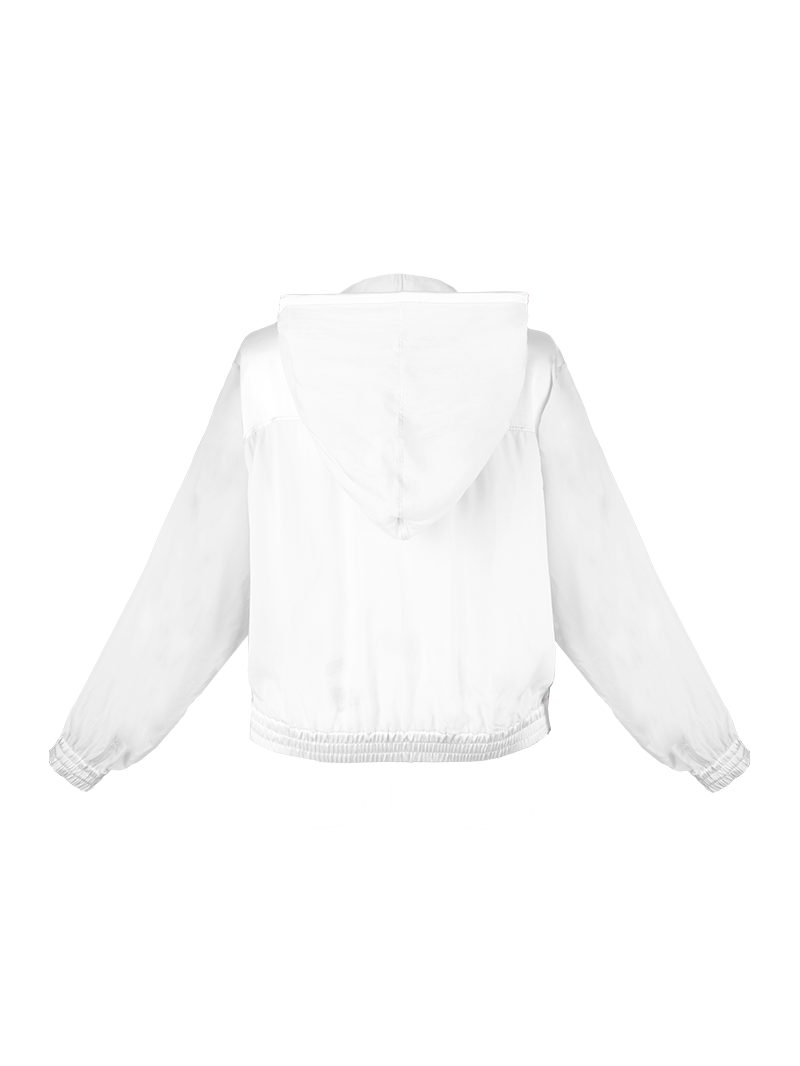 Sheer bomber hoodie jacket in natural - ghost back view