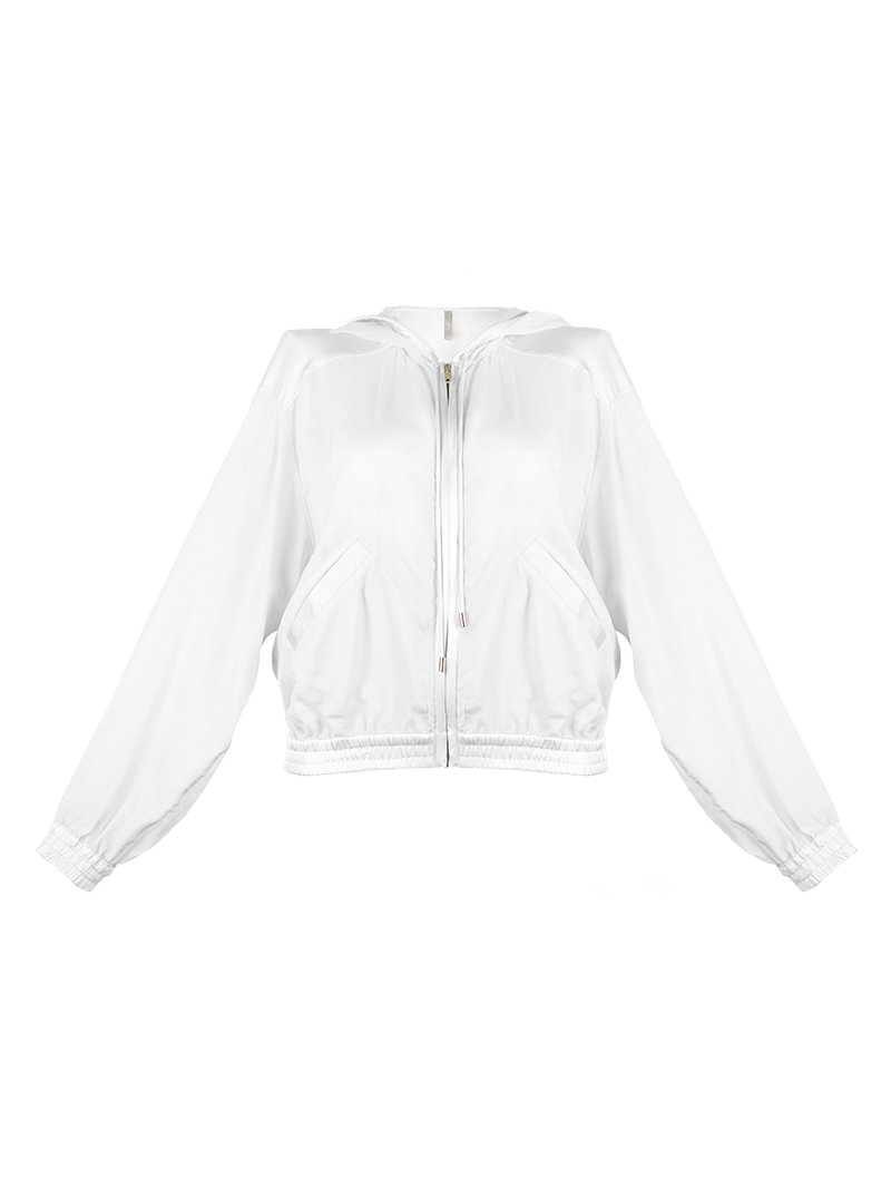 Sheer bomber hoodie jacket in natural - ghost front view