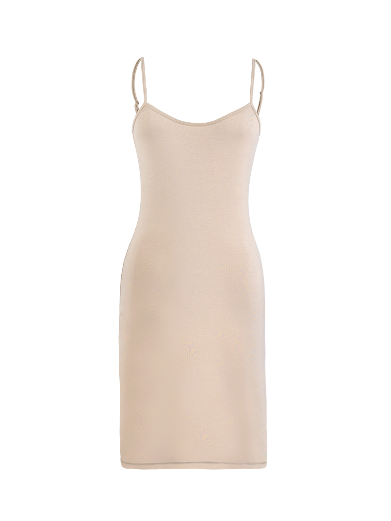 Slip mini dress in nude color - ghost front view