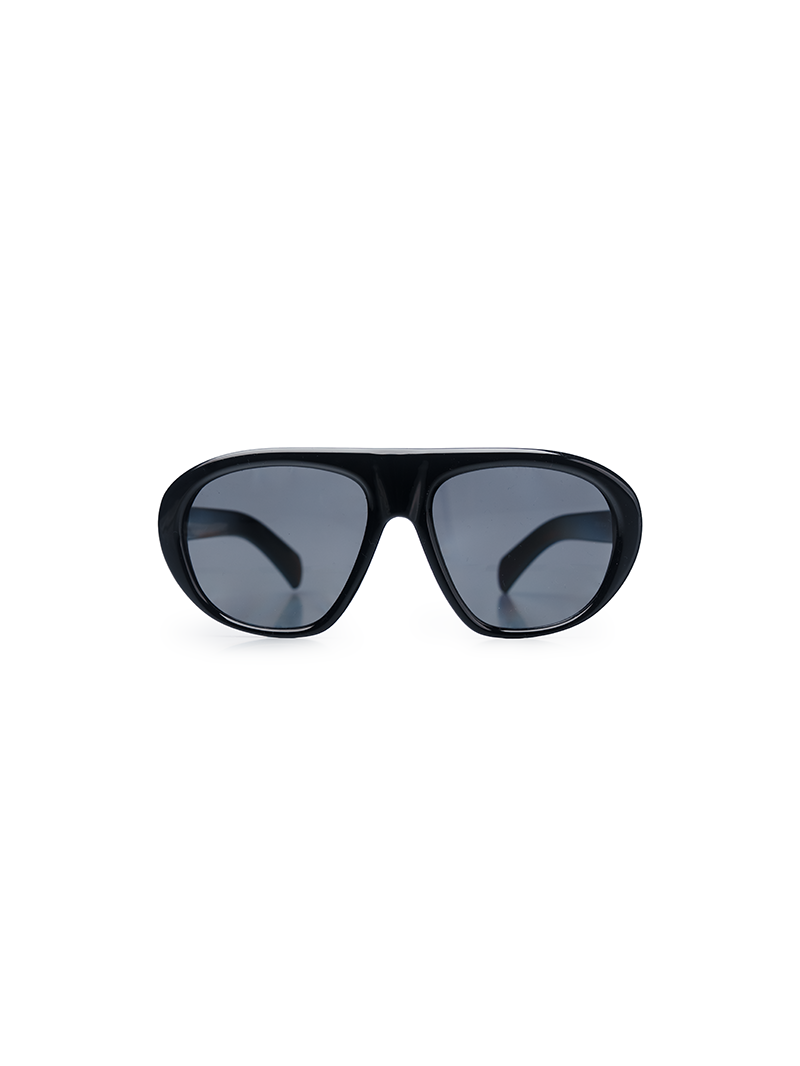 Square-aviator black sunglasses with dark gray lenses - front view
