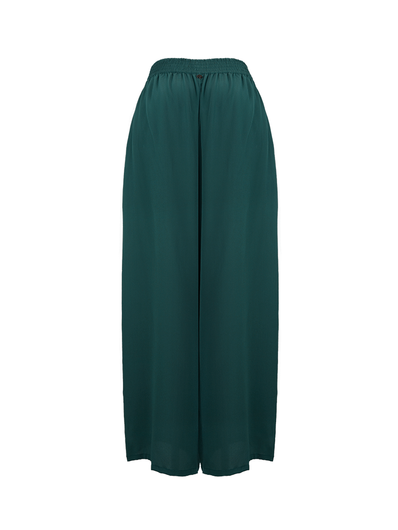 Tamia silk crepe pants in pine green - ghost back view
