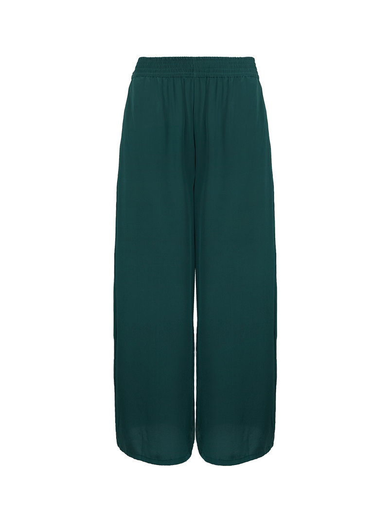 Tamia silk crepe pants in pine green - ghost front view