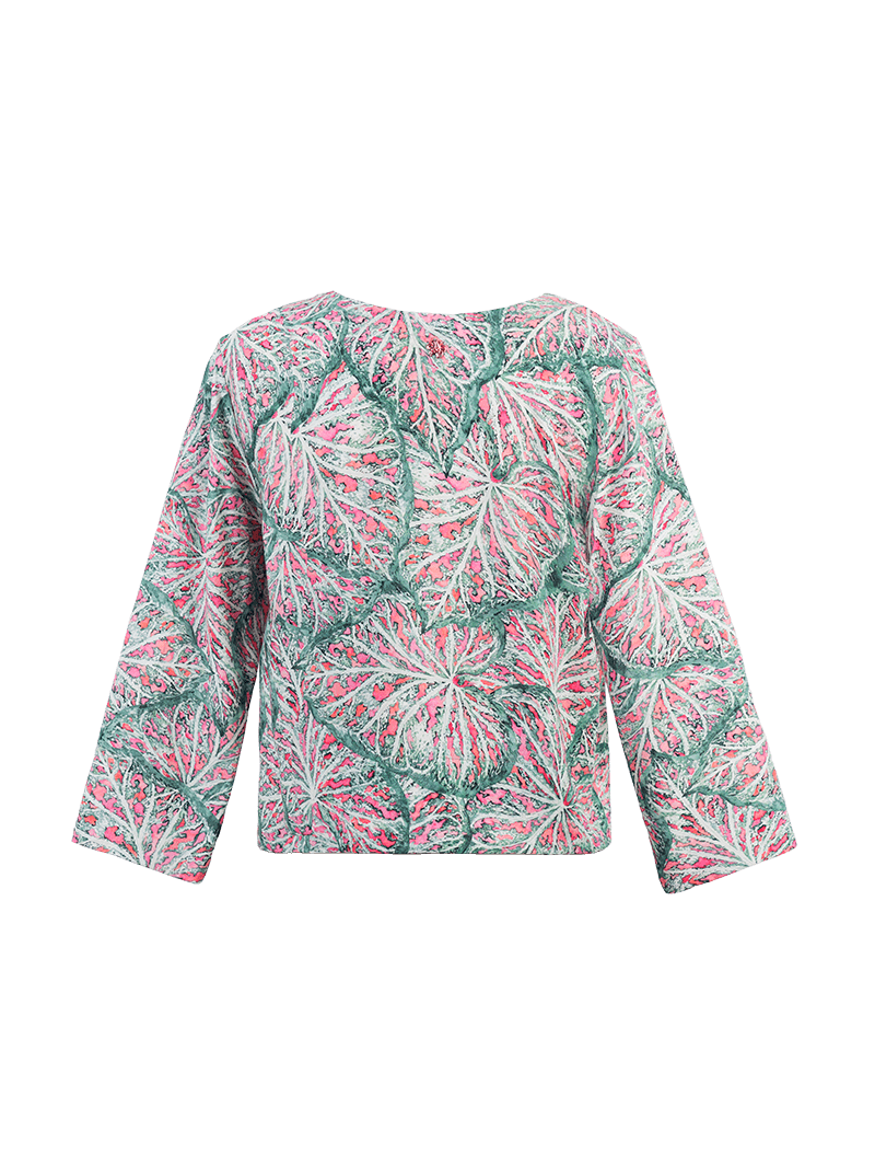 Tasya top in caladium print - ghost back view