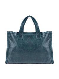 Victoria leather tote bag in pne green color with double top handles - ghost back view