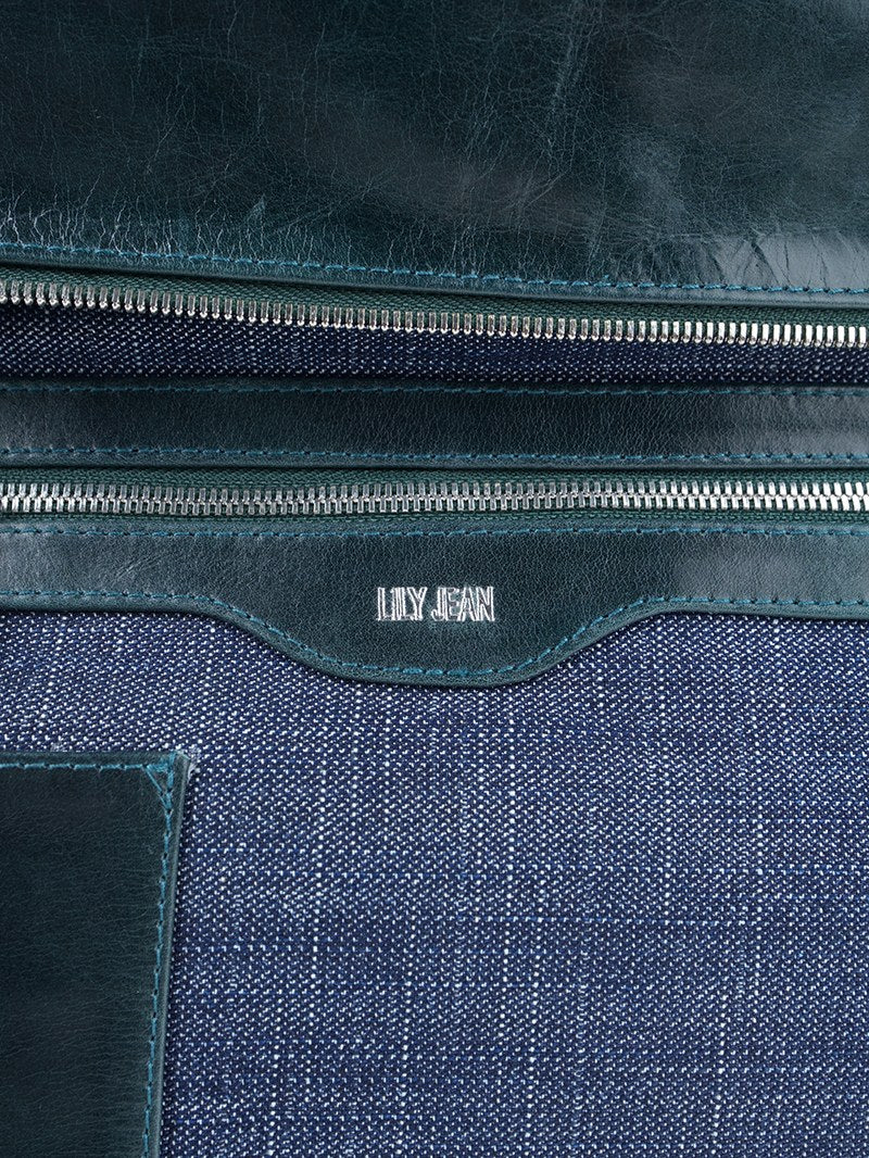 Victoria leather bag in pine green - ghost inner branding view