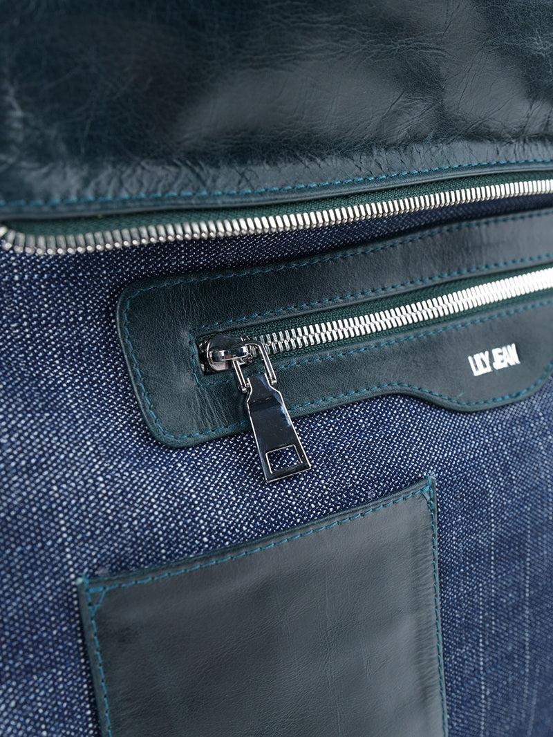 Victoria leather bag in pine green - ghost inner details view