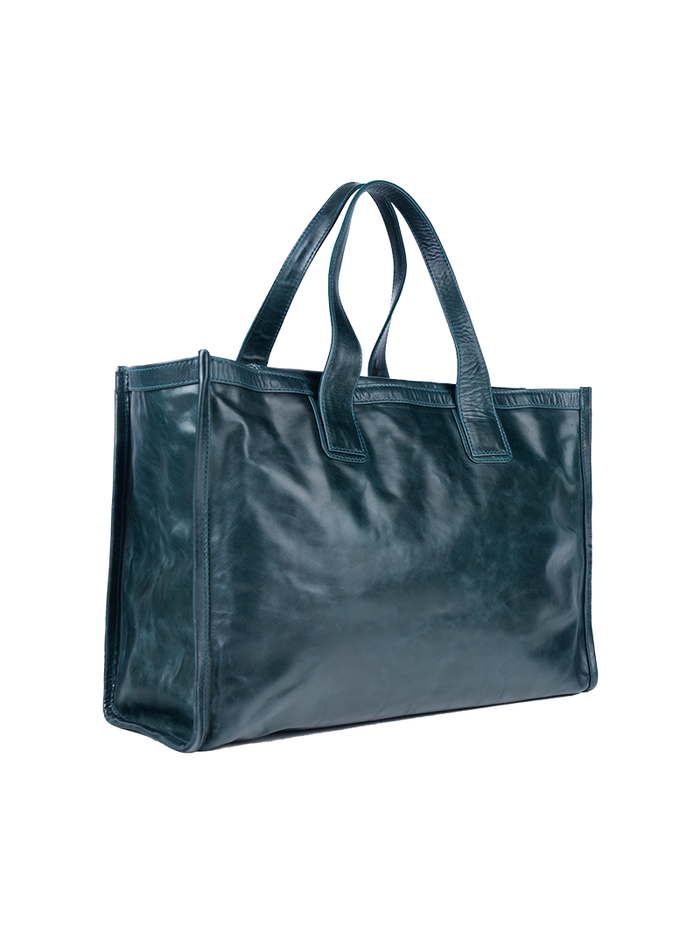 Victoria leather bag in pine green - ghost quarter front view