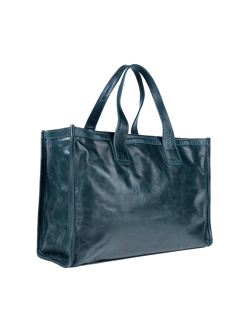 Victoria leather bag in pine green - ghost quarter front view