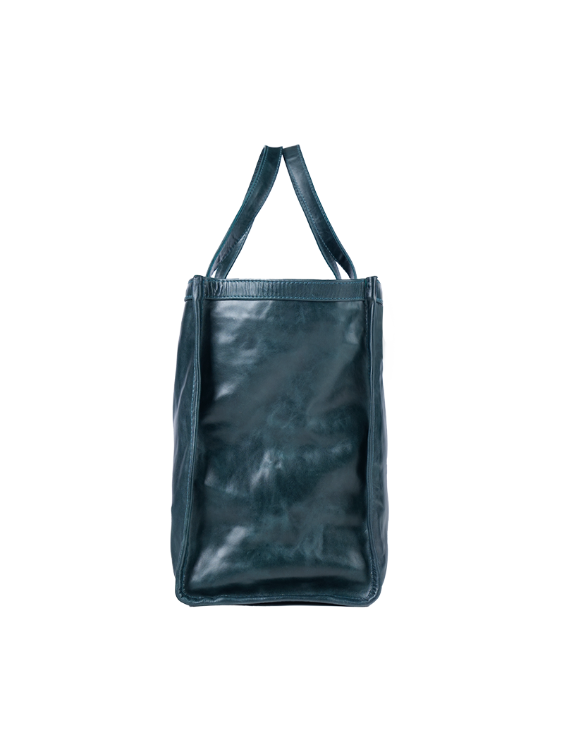 VIctoria leather bag in pine green - ghost side view