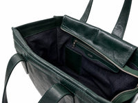 Victoria leather tote bag in pine green - ghost interior view