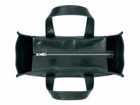 Victoria leather tote bag in pine green - ghost top view