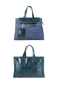 Victoria leather tote bag in pine green - ghost two sides view