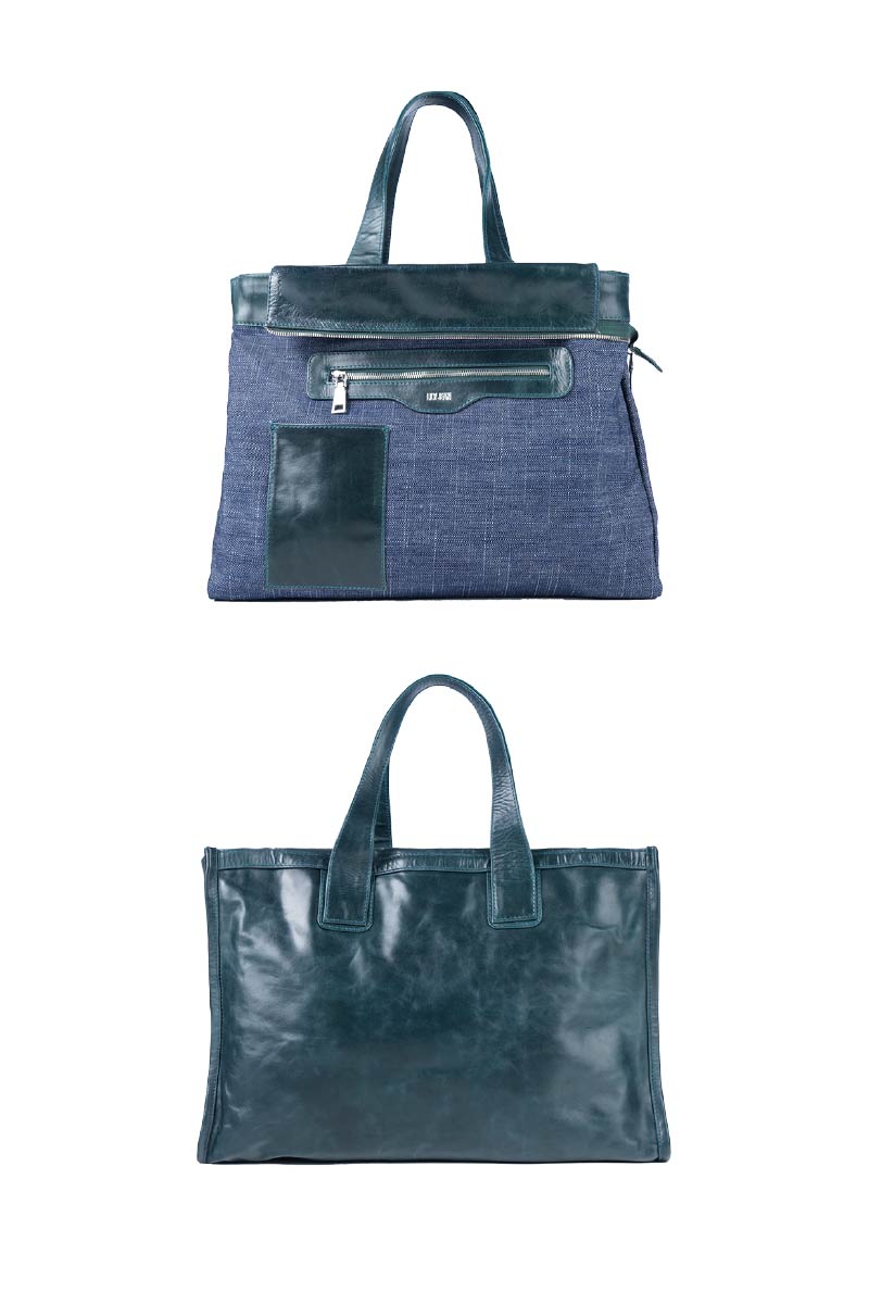Victoria leather tote bag in pine green - ghost two sides view