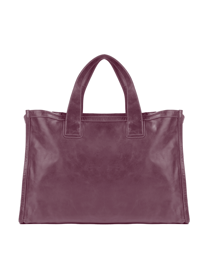 VIctoria leather tote bag in wine - ghost front view