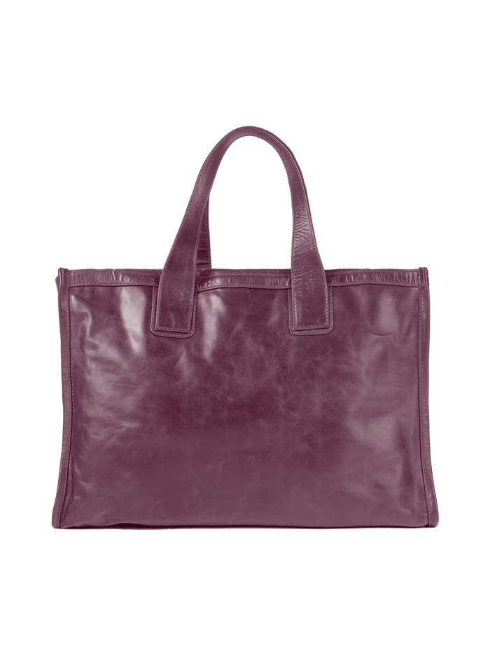VIctoria leather tote bag in wine - ghost front view