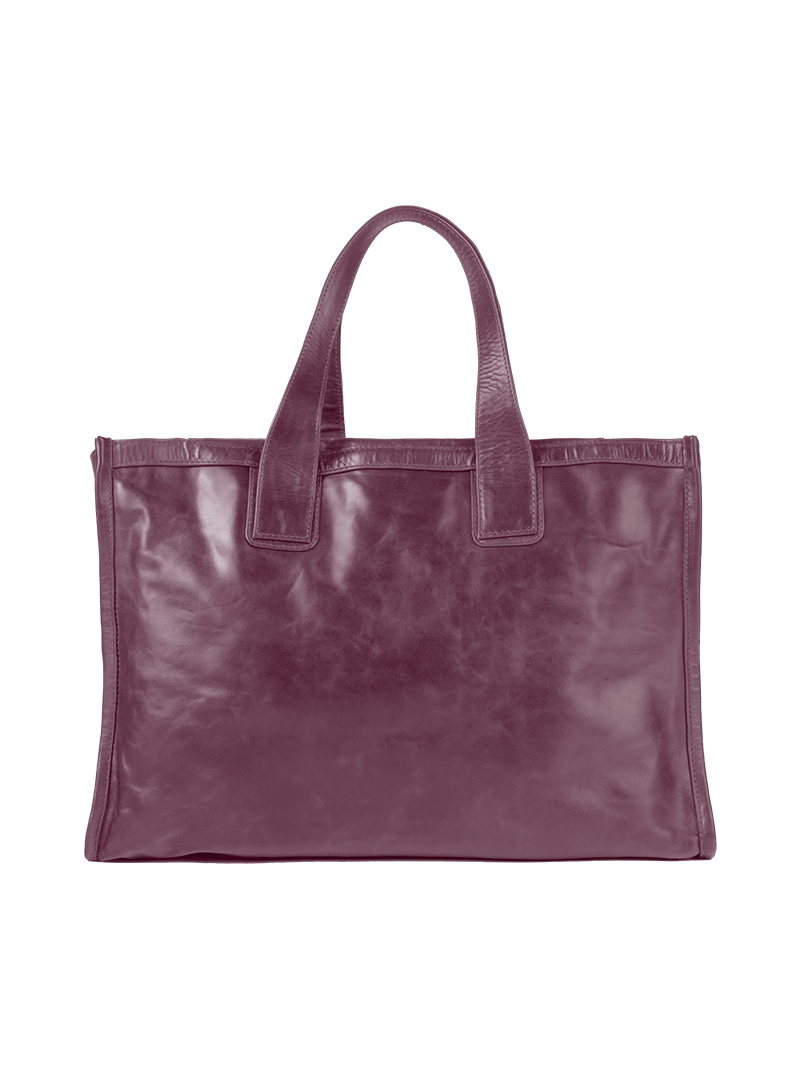 VIctoria leather tote bag in wine - ghost front view