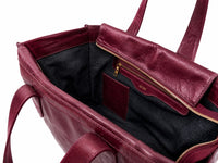 Victoria leather tote bag in wine color - ghost interior view