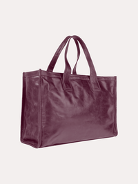 VIctoria leather tote bag in wine - ghost quarter front view