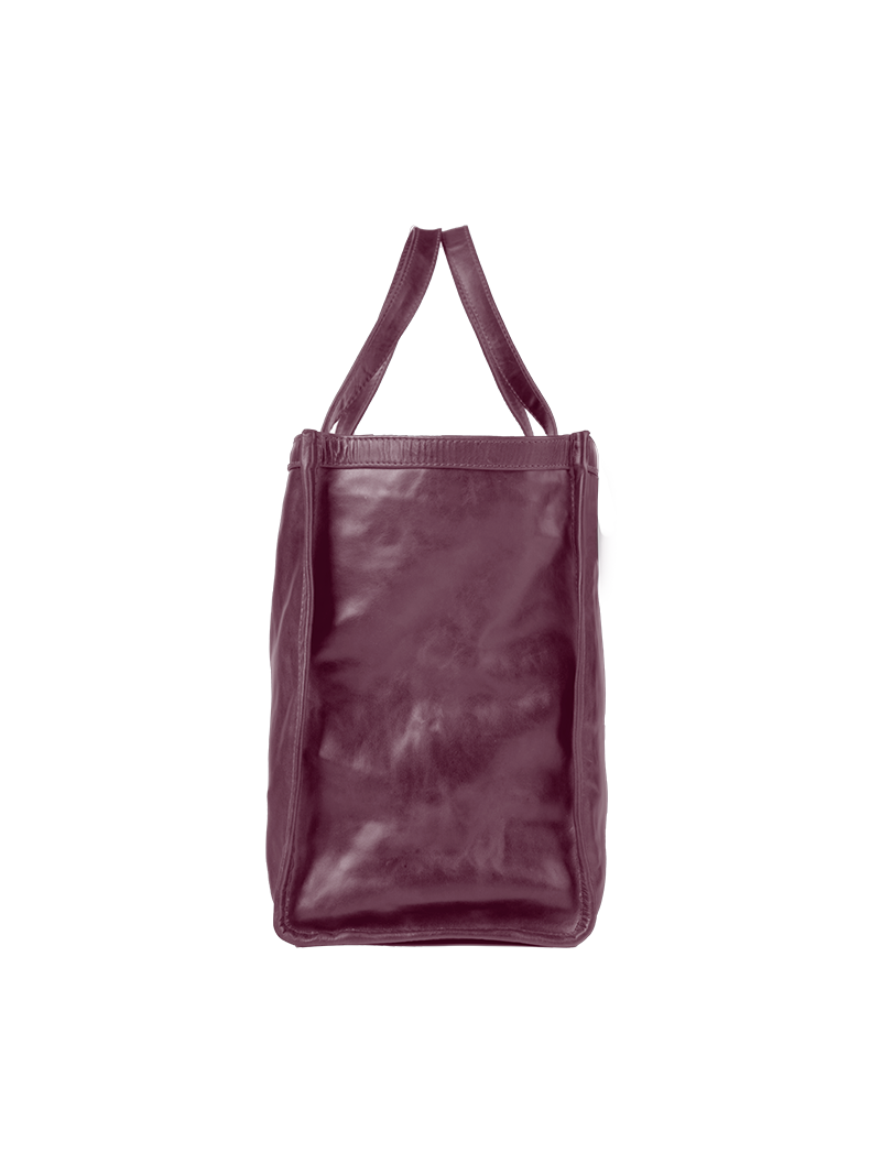 VIctoria leather tote bag in wine - ghost side view