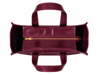 Victoria leather tote bag in wine - ghost top view